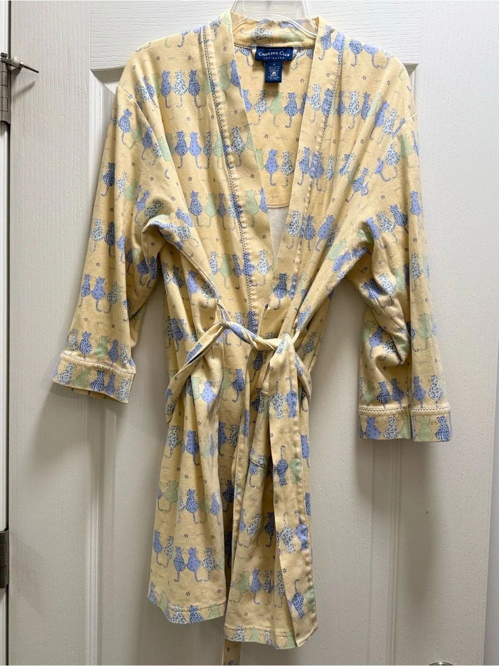 Charter Club Pale Yellow Cat-Print Cotton Robe